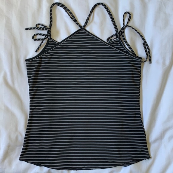 Tops - Black w white pinstripes adjustable halter top. EUC